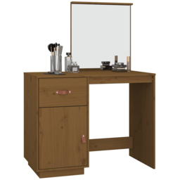 vidaXL Single Drawer Single Door Honey Brown Solid Pine Wood Dressing Table - Size: 134 x 95 x 50cm - Wilko - thumbnail 5