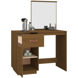 vidaXL Single Drawer Single Door Honey Brown Solid Pine Wood Dressing Table - Size: 134 x 95 x 50cm - Wilko - thumbnail 6