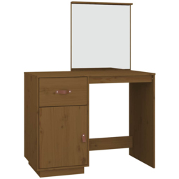 vidaXL Single Drawer Single Door Honey Brown Solid Pine Wood Dressing Table - Size: 134 x 95 x 50cm - Wilko - thumbnail 3
