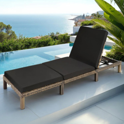 tectake Sofia Natural 6 Level Adjustable Backrest Sun Lounger - Size: 27 x 66 x 196cm - Brown - Wilko - thumbnail 1