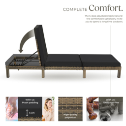 tectake Sofia Natural 6 Level Adjustable Backrest Sun Lounger - Size: 27 x 66 x 196cm - Brown - Wilko - thumbnail 4