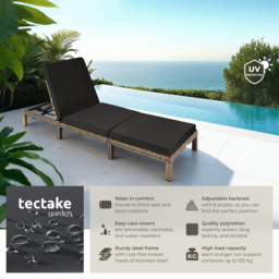 tectake Sofia Natural 6 Level Adjustable Backrest Sun Lounger - Size: 27 x 66 x 196cm - Brown - Wilko - thumbnail 7