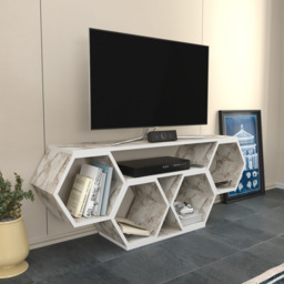 Decorotika Honey White Marble Effect Wide Hexagonal TV Unit - Size: 55.5 x 140 x 26.6cm - Wilko - thumbnail 5
