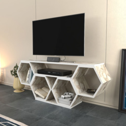 Decorotika Honey White Marble Effect Wide Hexagonal TV Unit - Size: 55.5 x 140 x 26.6cm - Wilko - thumbnail 4