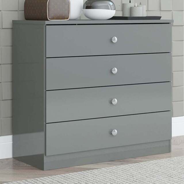 Seconique Denver 4 Drawer Grey Gloss Storage Chest - Wilko - image 1