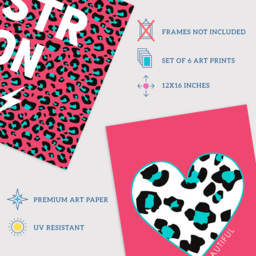 Wee Blue Coo Pink and Turquoise Leopard Pattern Bold Shapes Wall Art Print 30 x 41cm 6 Pack - Size: 40.5 x 30.5 x 0.3cm - Wilko - thumbnail 5