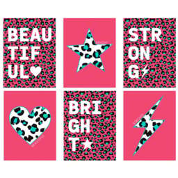 Wee Blue Coo Pink and Turquoise Leopard Pattern Bold Shapes Wall Art Print 30 x 41cm 6 Pack - Size: 40.5 x 30.5 x 0.3cm - Wilko - thumbnail 1