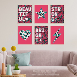 Wee Blue Coo Pink and Turquoise Leopard Pattern Bold Shapes Wall Art Print 30 x 41cm 6 Pack - Size: 40.5 x 30.5 x 0.3cm - Wilko - thumbnail 3