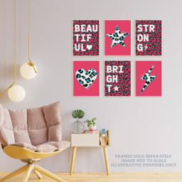 Wee Blue Coo Pink and Turquoise Leopard Pattern Bold Shapes Wall Art Print 30 x 41cm 6 Pack - Size: 40.5 x 30.5 x 0.3cm - Wilko - thumbnail 4