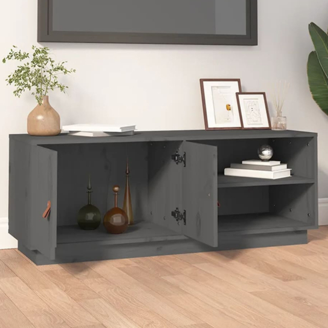 vidaXL 2 Door 2 Shelf Grey Solid Pine Wood TV Cabinet - Size: 40 x 105 x 34cm - Wilko - image 1