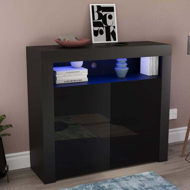 VIDA DESIGNS Nova 2 Door Black LED Sideboard - Size: 35 x 107 x 97cm - Wilko - image 1