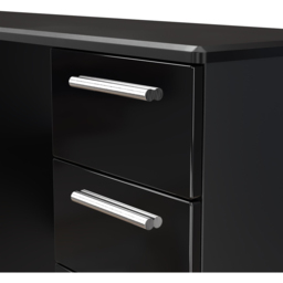 Crowndale Knightsbridge 6 Drawer Black Gloss and Black Kneehole Desk Ready Assembled - Size: 80 x 128 x 42cm - Black Gloss & Black - Wilko - thumbnail 6
