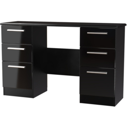 Crowndale Knightsbridge 6 Drawer Black Gloss and Black Kneehole Desk Ready Assembled - Size: 80 x 128 x 42cm - Black Gloss & Black - Wilko - thumbnail 3