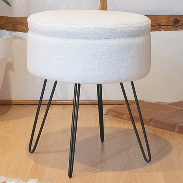 Harbour Housewares Cream and Black Boucle Round Footstool with Storage - Size: 46 x 37 x 37cm - Wilko - image 1