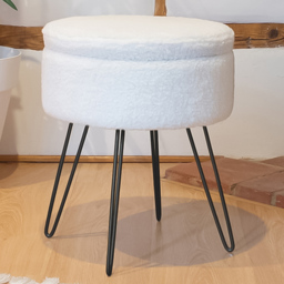 Harbour Housewares Cream and Black Boucle Round Footstool with Storage - Size: 46 x 37 x 37cm - Wilko