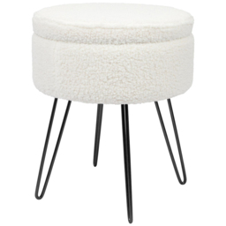 Harbour Housewares Cream and Black Boucle Round Footstool with Storage - Size: 46 x 37 x 37cm - Wilko - thumbnail 3
