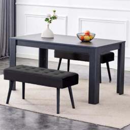 Portland 4 Seater Wooden Dining Bench Set Dark Grey and Black - Multi - Wilko