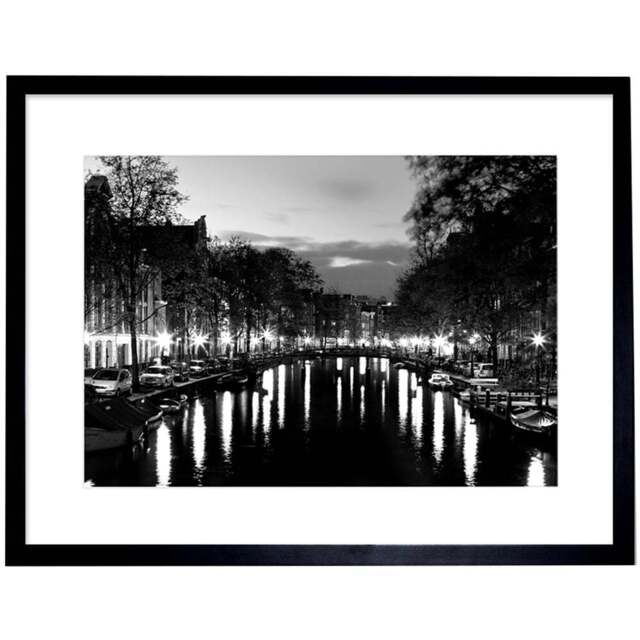 Wee Blue Coo Black and White Amsterdam Channels Night Lights Framed Wall Art Print 30 x 41cm - Size: 43.3 x 33.3 x 1.5cm - Wilko - image 1
