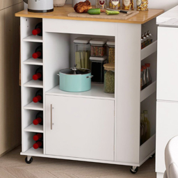 Costway Rolling White Kitchen Island with Storage and Towel Rack - Size: 97 x 53 x 17cm - Wilko - thumbnail 3