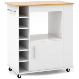 Costway Rolling White Kitchen Island with Storage and Towel Rack - Size: 97 x 53 x 17cm - Wilko