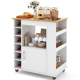 Costway Rolling White Kitchen Island with Storage and Towel Rack - Size: 97 x 53 x 17cm - Wilko - thumbnail 4