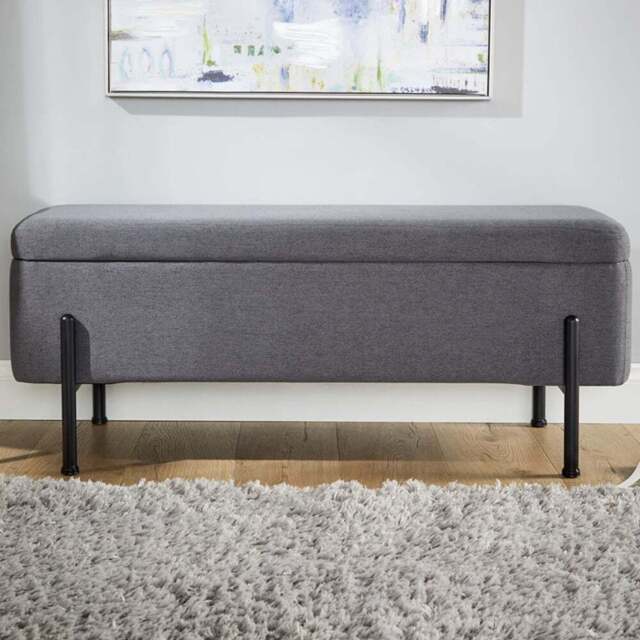 Home Source Oasis Grey Linen Storage Ottoman with Metal Legs - Size: 44 x 110 x 42cm - Wilko - image 1