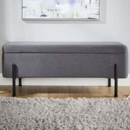 Home Source Oasis Grey Linen Storage Ottoman with Metal Legs - Size: 44 x 110 x 42cm - Wilko