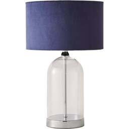 ValueLights Jessy Silver and Navy Velvet Shade Glass LED Table Lamp - Size: 45 x 25 x 25cm - Blue - Wilko