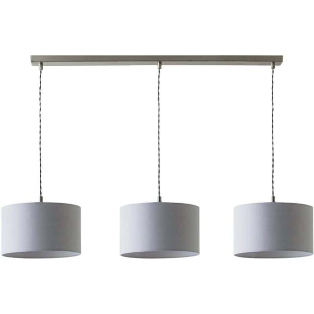 ValueLights Reni Grey Drum Shade 3 Drop Bar Chrome Diner LED Ceiling Pendant Light - Size: 123.5 x 98 x 25cm - Black - Wilko - image 1