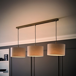 ValueLights Reni Grey Drum Shade 3 Drop Bar Chrome Diner LED Ceiling Pendant Light - Size: 123.5 x 98 x 25cm - Black - Wilko - thumbnail 7