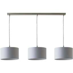 ValueLights Reni Grey Drum Shade 3 Drop Bar Chrome Diner LED Ceiling Pendant Light - Size: 123.5 x 98 x 25cm - Black - Wilko - thumbnail 1
