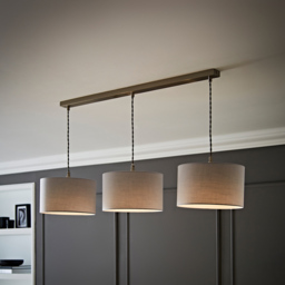 ValueLights Reni Grey Drum Shade 3 Drop Bar Chrome Diner LED Ceiling Pendant Light - Size: 123.5 x 98 x 25cm - Black - Wilko - thumbnail 3