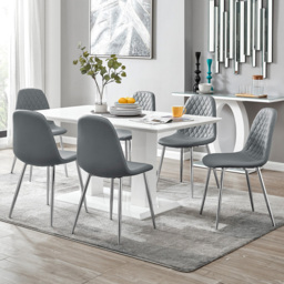 Furniturebox Molini Solara 6 Seater Dining Set White Gloss Elephant Grey and Chrome - Wilko - thumbnail 1