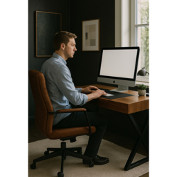 Centurion Supports Adonis Single Drawer Computer Desk with Leather Pad Matt Black and Walnut - Size: 75.5 x 120 x 55cm - Brown - Wilko - thumbnail 7