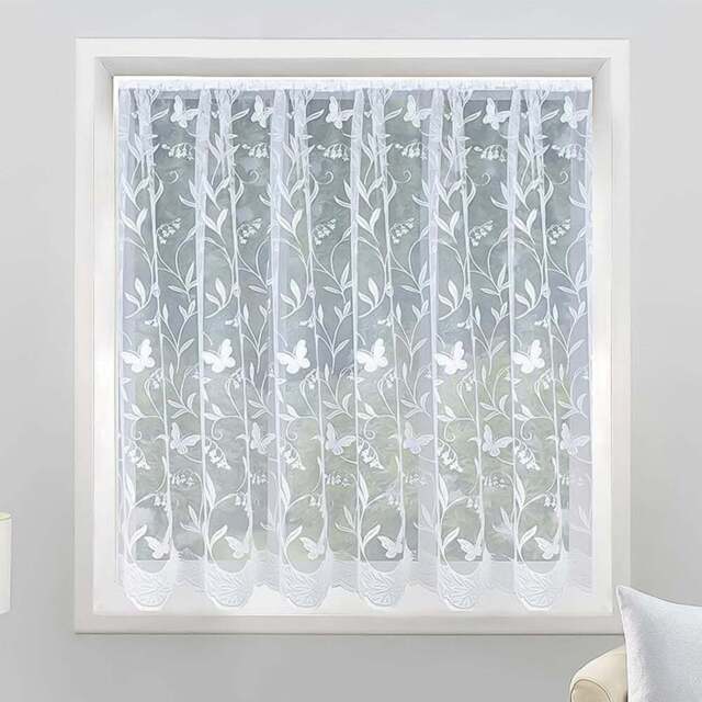 Tyrone Textiles Hawaii Trailing Leaf and Butterfly Pocket Header Net Curtain 500 x 137cm - White - Wilko - image 1