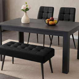 Portland 4 Seater Wooden Dark Grey Arrow Design Dining Set with Velvet Chairs and Bench - Multi - Wilko - thumbnail 7