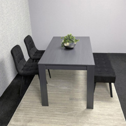Portland 4 Seater Wooden Dark Grey Arrow Design Dining Set with Velvet Chairs and Bench - Multi - Wilko - thumbnail 4
