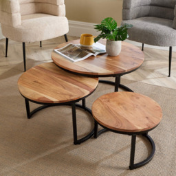 Home Source Eureka Acacia Round Nest of Tables Set of 3 - Size: 43 x 72 x 72cm - Brown - Wilko - thumbnail 7