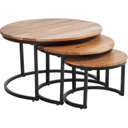 Home Source Eureka Acacia Round Nest of Tables Set of 3 - Size: 43 x 72 x 72cm - Brown - Wilko - thumbnail 3
