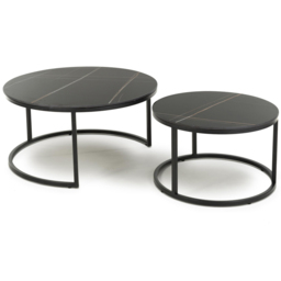 Delta Matt Black Round Nest of Tables Set of 2 - Size: 45 x 80 x 80cm - Shankar - Wilko - thumbnail 4