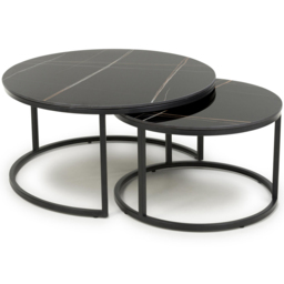 Delta Matt Black Round Nest of Tables Set of 2 - Size: 45 x 80 x 80cm - Shankar - Wilko - thumbnail 3