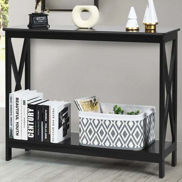 Costway Single Shelf Black Wooden Console Table - Size: 112 x 40 x 13cm - Wilko - image 1