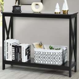 Costway Single Shelf Black Wooden Console Table - Size: 112 x 40 x 13cm - Wilko