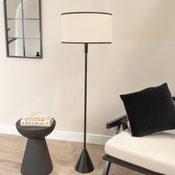 ValueLights Mitch Natural Linen Black Trim Lamp Shade Black Wood Triangle LED Floor Lamp - Size: 131.5 x 55 x 55cm - Wilko - thumbnail 4