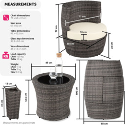 tectake Nizza 2 Seater Rattan Garden Bistro Set with Vase Grey - Wilko - thumbnail 7