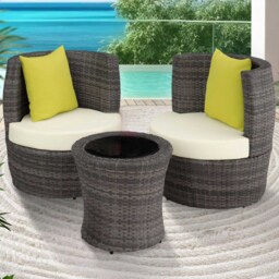 tectake Nizza 2 Seater Rattan Garden Bistro Set with Vase Grey - Wilko - thumbnail 1