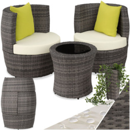 tectake Nizza 2 Seater Rattan Garden Bistro Set with Vase Grey - Wilko - thumbnail 3