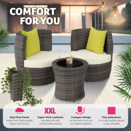 tectake Nizza 2 Seater Rattan Garden Bistro Set with Vase Grey - Wilko - thumbnail 5