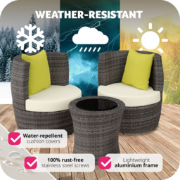 tectake Nizza 2 Seater Rattan Garden Bistro Set with Vase Grey - Wilko - thumbnail 4