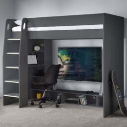 Julian Bowen Nebula Anthracite Gaming Bunk Bed with Desk - Size: Single - Grey - Wilko